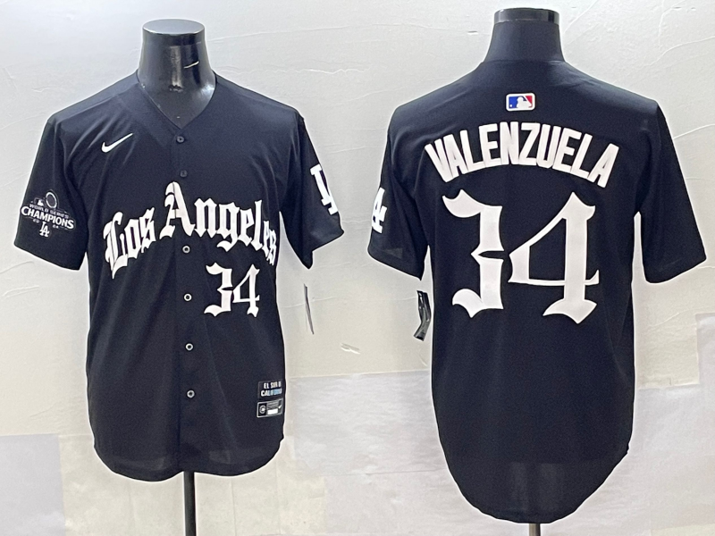 Men's Los Angeles Dodgers Fernando Valenzuela #34 Black Team Jersey